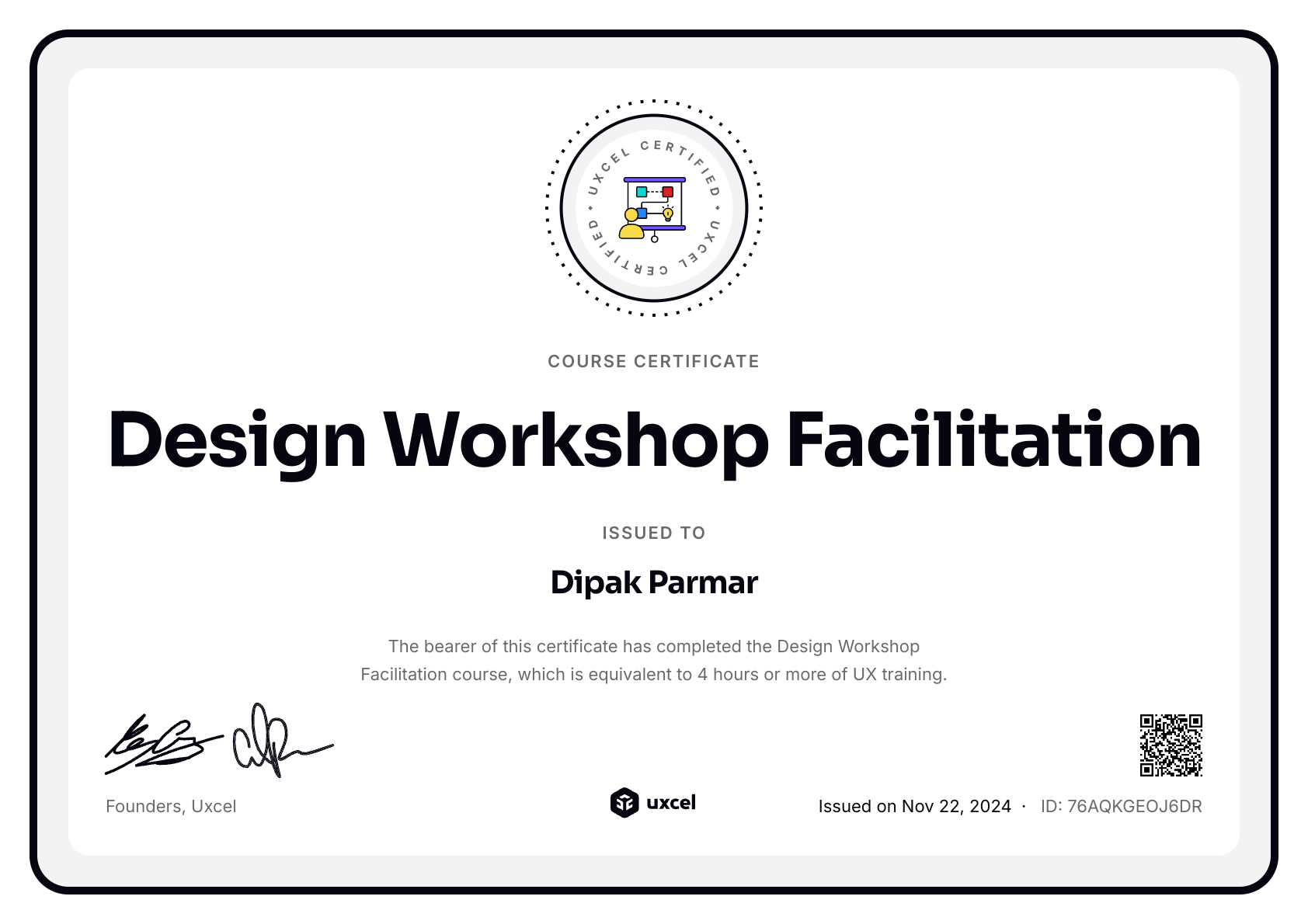 Dipak Parmar's certificate